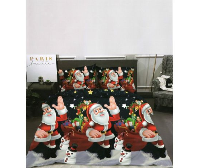Lenjerii de pat dublu cocolino, pucioasa, mos craciun cu sacul - bleumarin